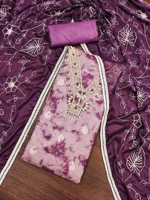 wine organza banarasi handwork unstitched dress material 1