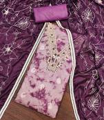 wine organza banarasi handwork unstitched dress material