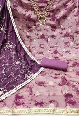 wine organza banarasi handwork unstitched dress material 3