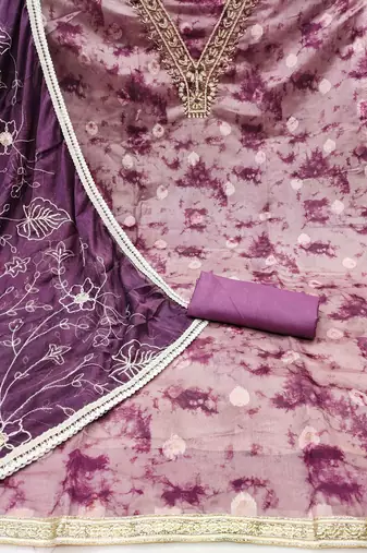wine organza banarasi handwork unstitched dress material