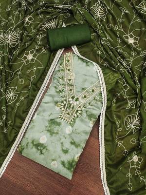 green organza banarasi handwork unstitched dress material 1