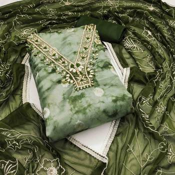 green organza banarasi handwork unstitched dress material 2