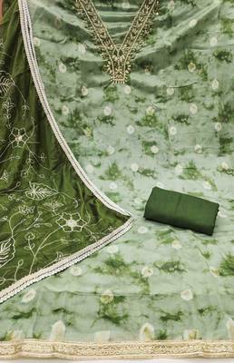 green organza banarasi handwork unstitched dress material 3