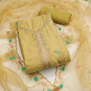 yellow roman cotton silk embroidered unstitched dress material 2