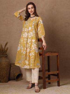 Floral Printed Knee Length Rayon Kurti 1