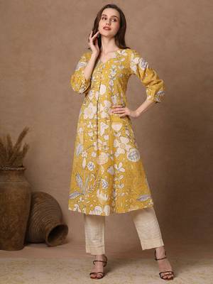 Floral Printed Knee Length Rayon Kurti 4