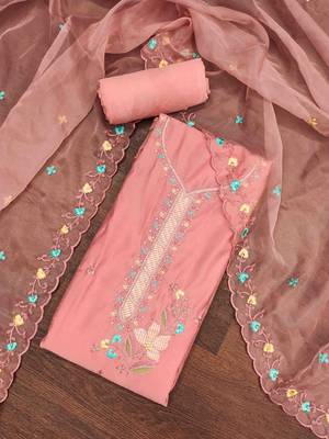 peach roman cotton silk embroidered unstitched dress material 1
