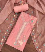 peach roman cotton silk embroidered unstitched dress material