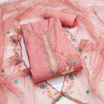 peach roman cotton silk embroidered unstitched dress material 2