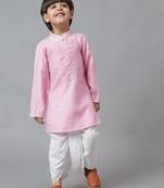 Pink zari embroidered kurta with dhoti set