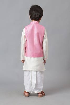 Pink ganesh embroidered jacket with kurta and dhoti set 4