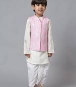 Pink embroidered jacket with kurta and dhoti set