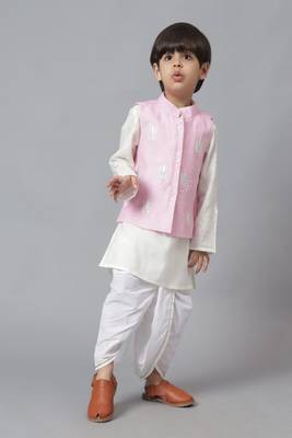 Pink embroidered jacket with kurta and dhoti set 2