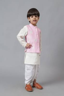 Pink embroidered jacket with kurta and dhoti set 3