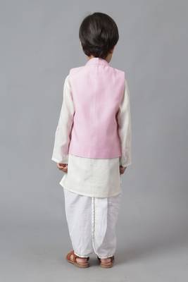 Pink embroidered jacket with kurta and dhoti set 4