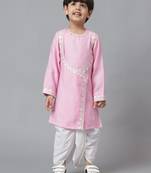 Pink embroidered angrakha kurta with dhoti set
