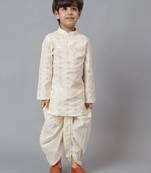 White heart shaped zari printed kurta with dhoti set