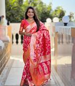 Pink meenakari banarasi zari saree with unstitched blouse piece
