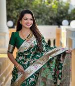 Green meenakari banarasi zari saree with unstitched blouse piece