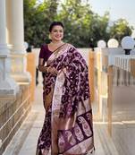 Wine meenakari banarasi zari saree with unstitched blouse piece