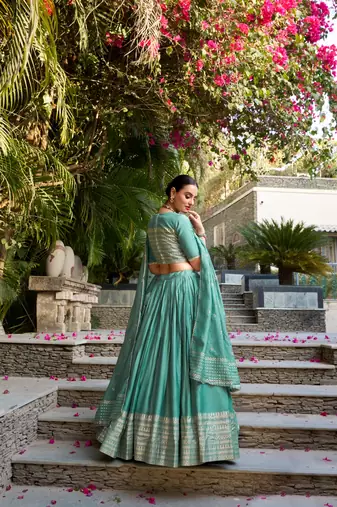 Red Chanderi Plain With Zari Weaving Work Border Fully Stitched Lehenga Blouse With Dupatta