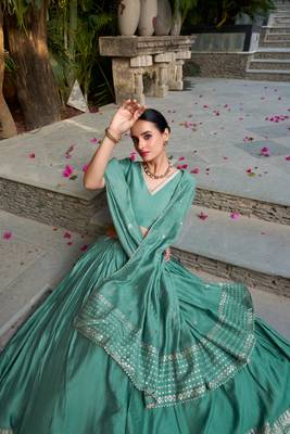 Red Chanderi Plain With Zari Weaving Work Border Fully Stitched Lehenga Blouse With Dupatta 4
