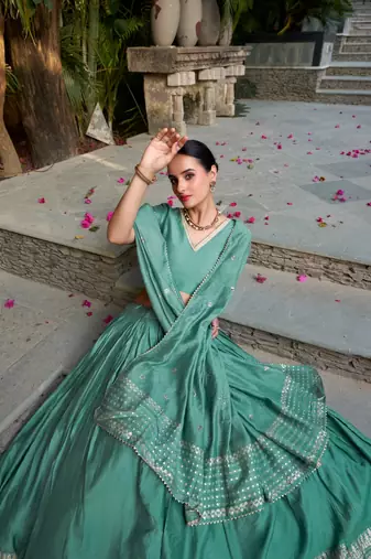 Red Chanderi Plain With Zari Weaving Work Border Fully Stitched Lehenga Blouse With Dupatta