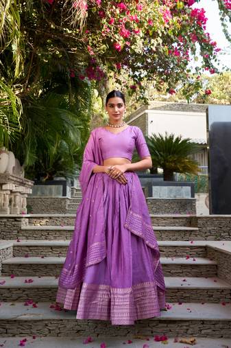 Purple Chanderi Zari Weaving Border Lehenga choli With Dupatta