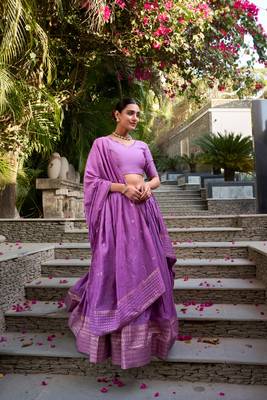 Purple Chanderi Zari Weaving Border Lehenga set with choli and dupatta With Dupatta 2