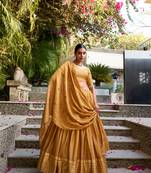 mustard chanderi zari weaving border lehenga choli with dupatta