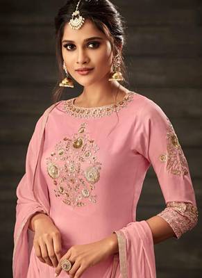 Light pink embroidery & sequins work silk salwar kameez 2