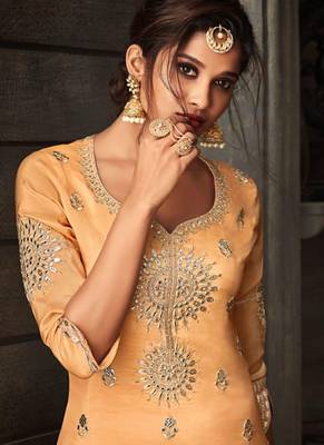 Mustard embroidery & sequins work silk salwar kameez 2