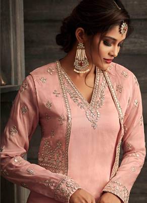 Pink embroidery & sequins work silk salwar kameez 2