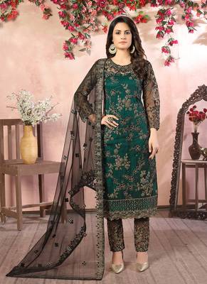 Green embroidery net straight-suits 1