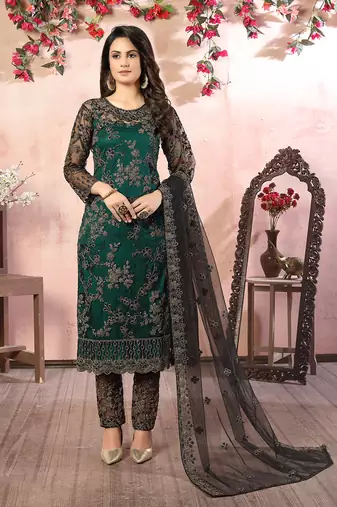 Green embroidery net straight-suits