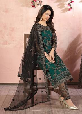 Green embroidery net straight-suits 3