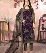 Purple embroidery net straight-suits