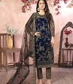 Blue embroidery net straight-suits