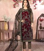 Maroon embroidery net straight-suits