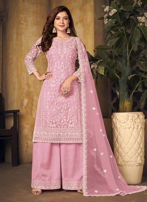 Pink embroidery net palazzo-suits 1