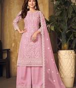 Pink embroidery net palazzo-suits