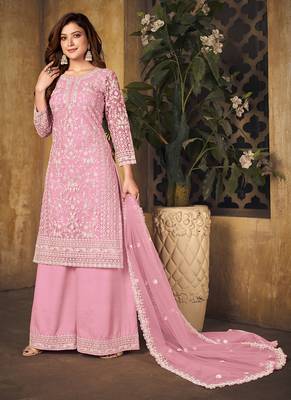 Pink embroidery net palazzo-suits 2