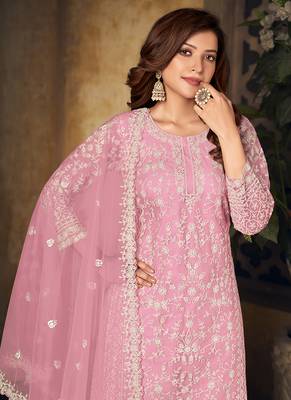 Pink embroidery net palazzo-suits 3