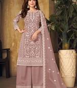 Pink rose embroidery net palazzo-suits