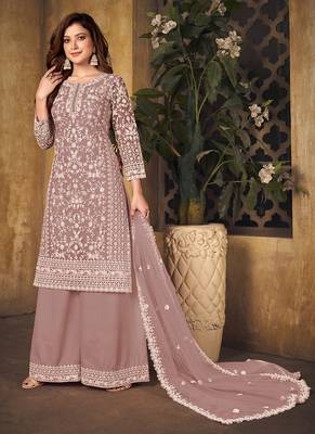 Pink rose embroidery net palazzo-suits 2