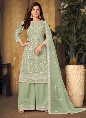 Light green embroidery net palazzo-suits 1