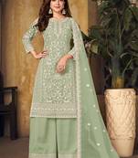Light green embroidery net palazzo-suits