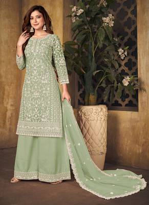 Light green embroidery net palazzo-suits 2