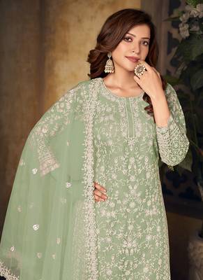 Light green embroidery net palazzo-suits 3