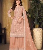 Peach embroidery net palazzo-suits